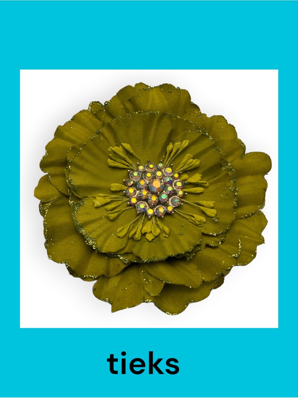 Tieks Olive Green Flower with Rhinestone Cluster